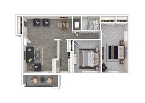 Floor plan for 2 beds, 1 bath, 874 sqft
